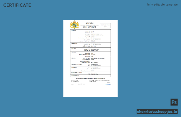Schwedische Personenstandsurkunde (Sterbeurkunde) – Beispielansicht in Word und PDF